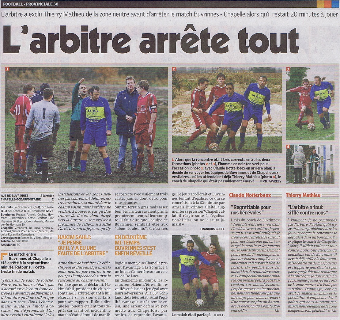 P3C : Buvrinnes – Chapelle 2-2 : ARRÊTE